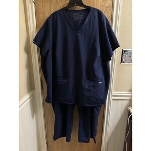 Figs Scrubs Set Kade Wide Leg Cargo Pants 4209 Casma Top 4051 Navy Women's 5X